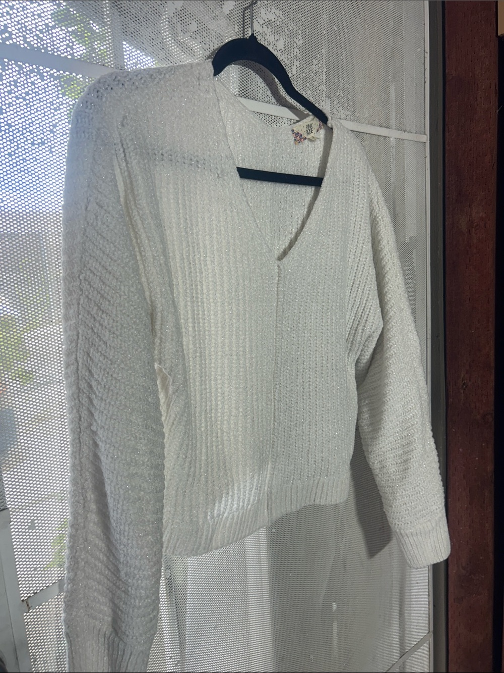 Pink Rose White V-Neck Women's Sweater